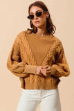 Mineral Washed Loose Fit Textured Cable Sweater