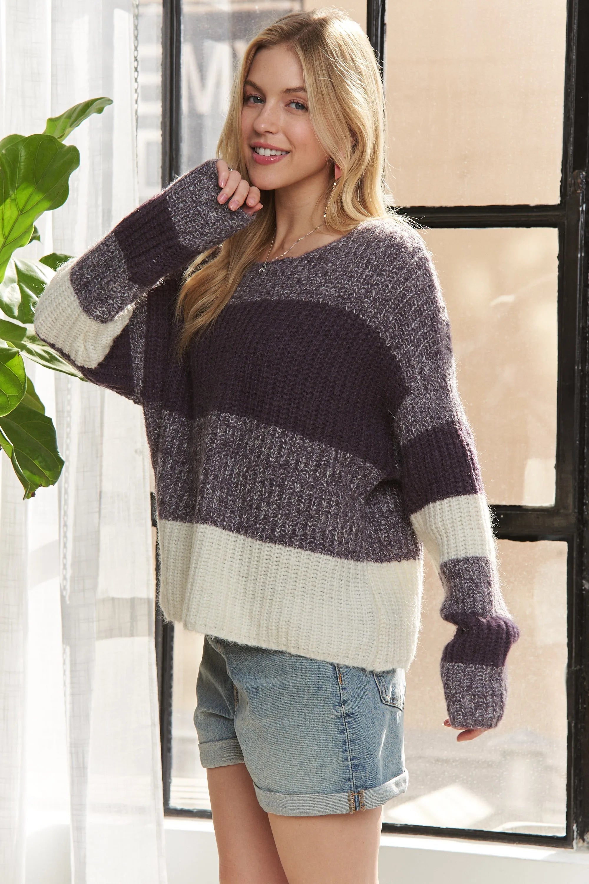 Long Sleeve Color Block Sweater