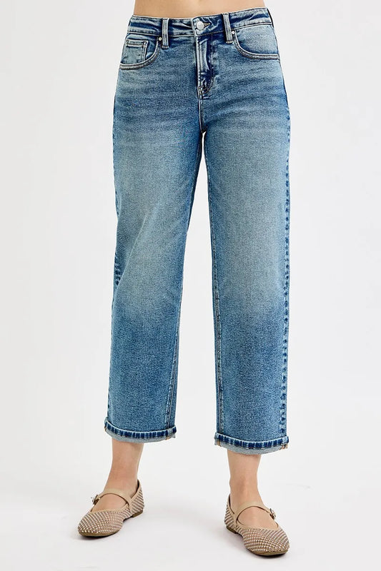 Full Size High Waist Cropped Boyfriend Jeans