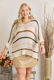 Full Size Multi Color Strip Sweater Plus Size