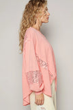 Oversized V-Neck Top with Elegant Lace Sleeves
