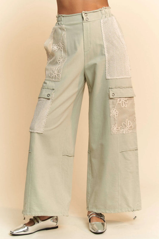 Lace Patchwork Bottom Opening Adjustable Pants