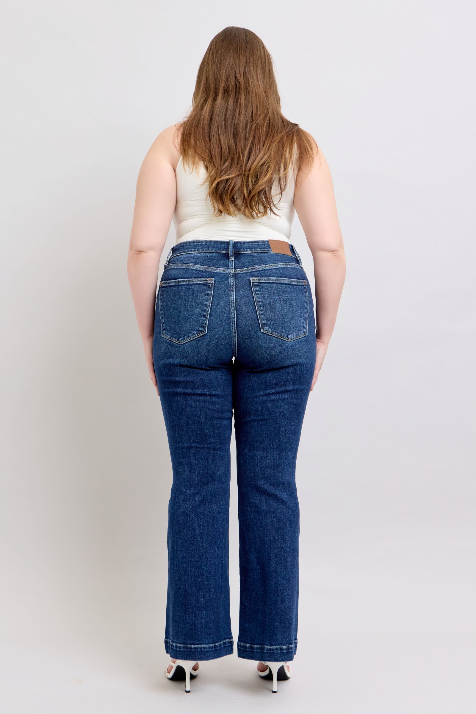 Full Size High Rise Flare Jeans with Pockets Plus Size