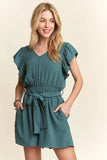 Ruffle Sleeves Romper with Pockets