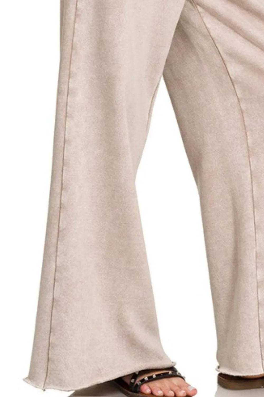 Acid Wash Fleece Palazzo Sweatpants with Pockets