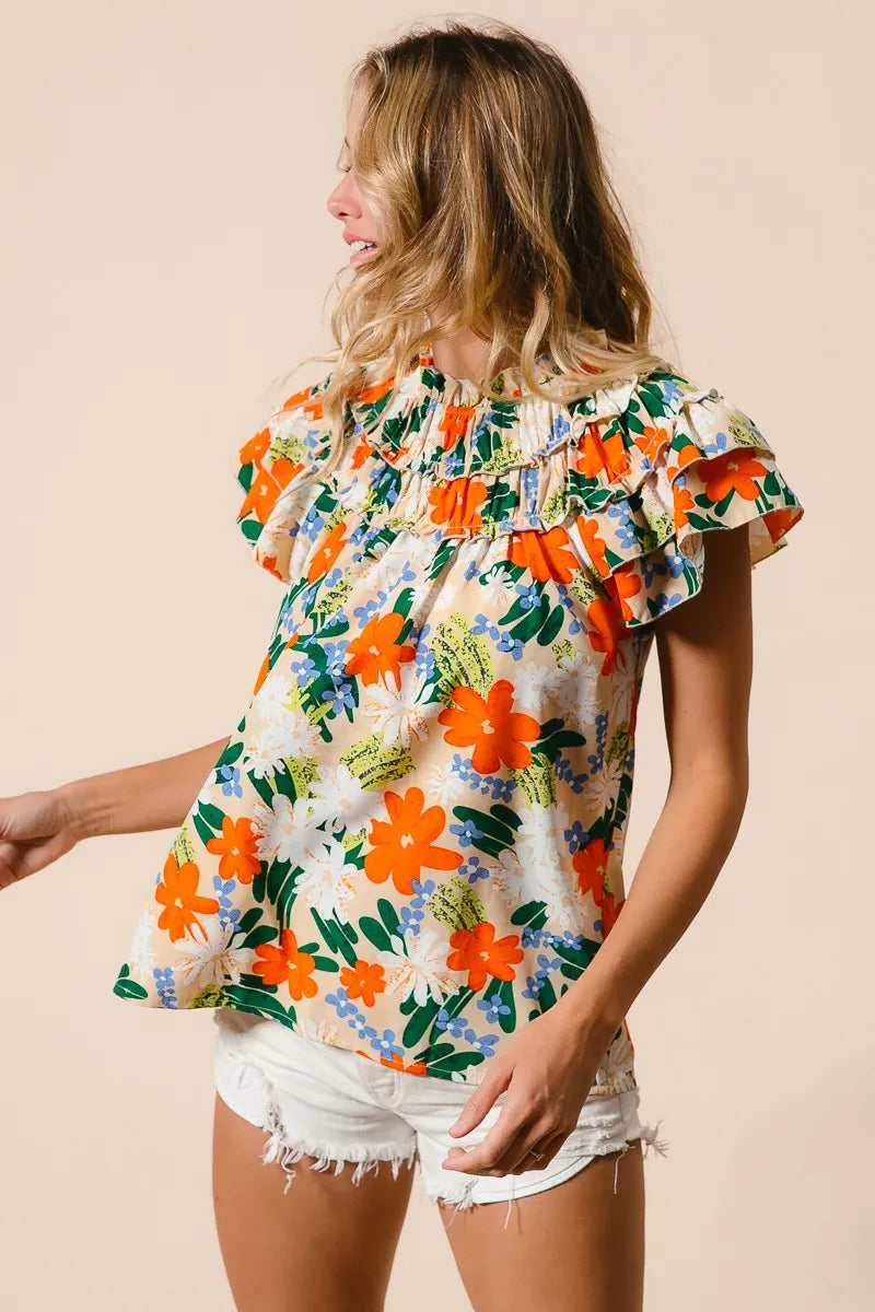 Multi Color Floral Print Woven Top