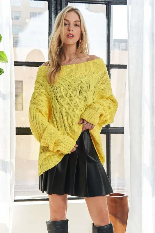  Cable Knit Off Shoulder Sweater