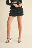 Ruffled Detail High Waist Knit Mini Skirt