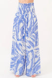 Smocked Tied Waist Abstract Print Wide Leg Pants