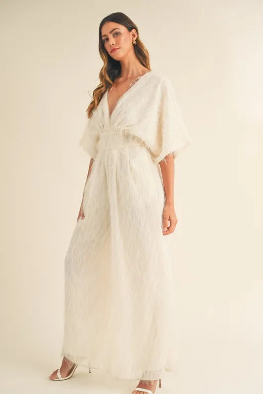 Fluffy Deep V Neck Wide Leg Jumpsuit