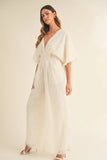Fluffy Deep V Neck Wide Leg Jumpsuit