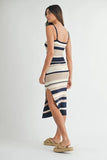 Multi Color Striped Front Cutout Knit Midi Dress