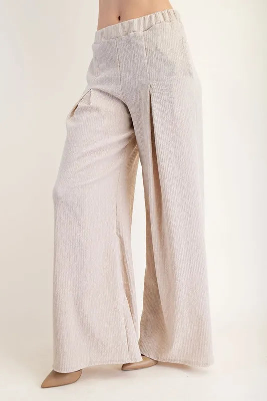 Textured Wide-Leg Pants with Pockets