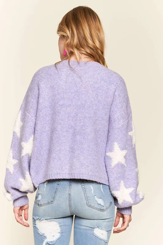 Star Contrast Round Neck Sweater