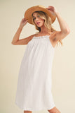 Embroidered Trim Gauze Square Neck Mini Cami Dress