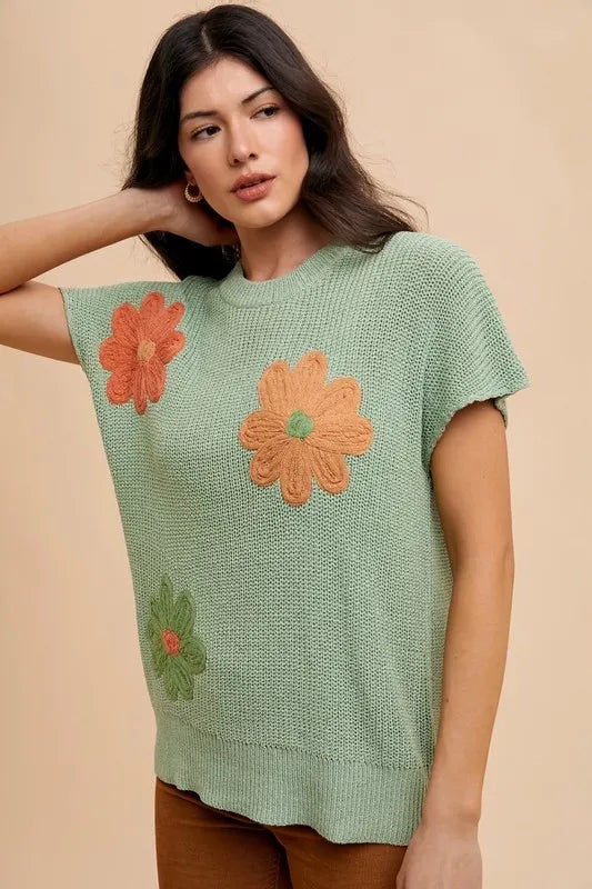 Large Flower Embo Dolman Sleeve Summer Sweater Top