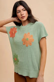 Large Flower Embo Dolman Sleeve Summer Sweater Top