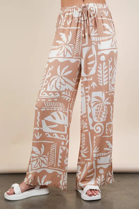 Printed Casual Wide Leg Resort Pants
