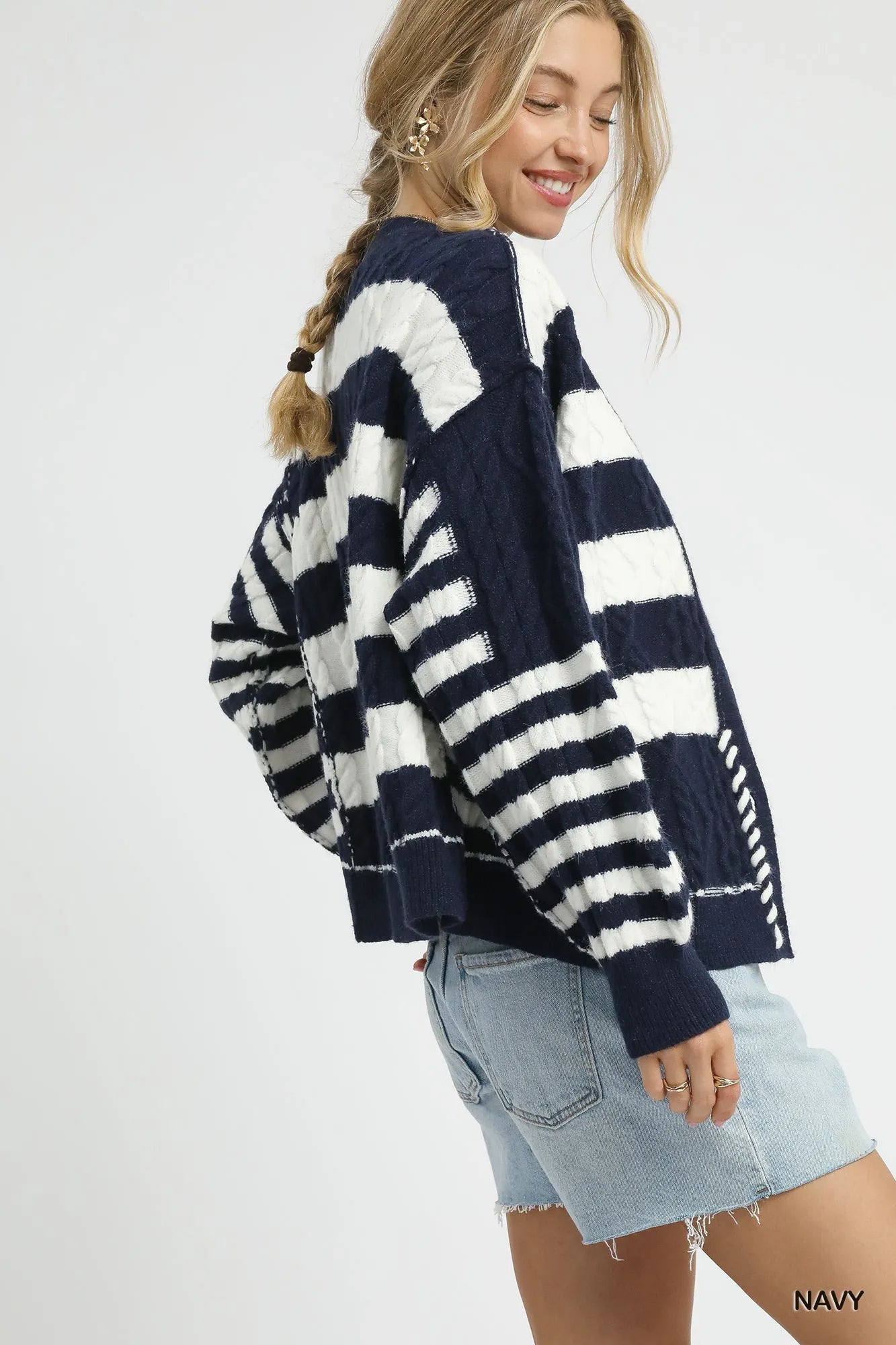 Textured Stripe Button-Up Cardigan