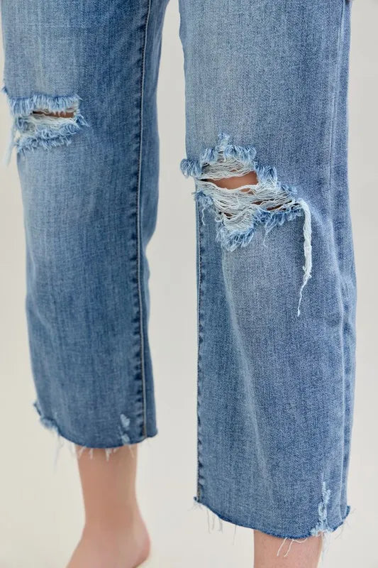 Full Size High Waist Destroy Crop Wide Leg Jeans Plus Size