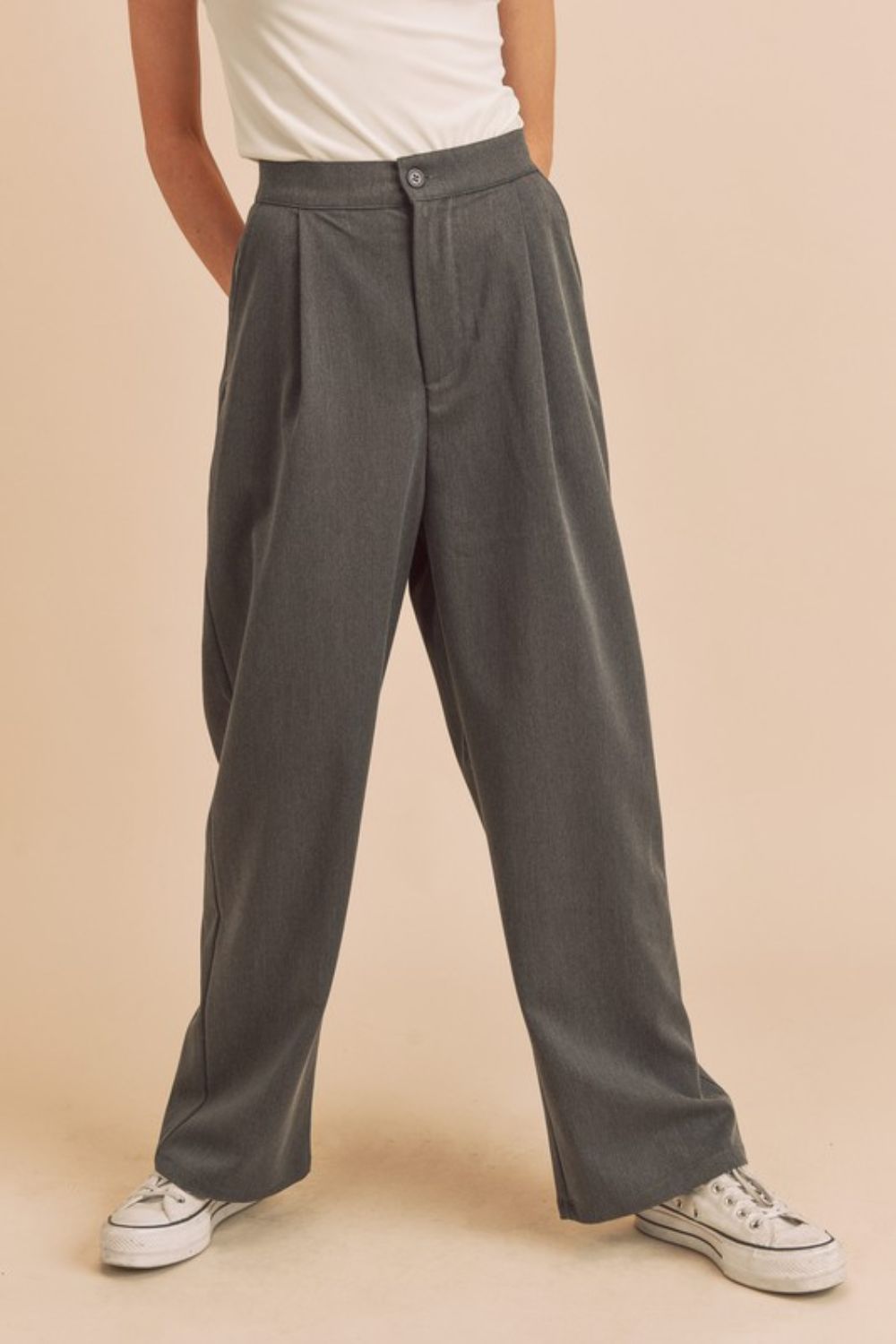 High Waist Wide Leg Pants with Side Pockets