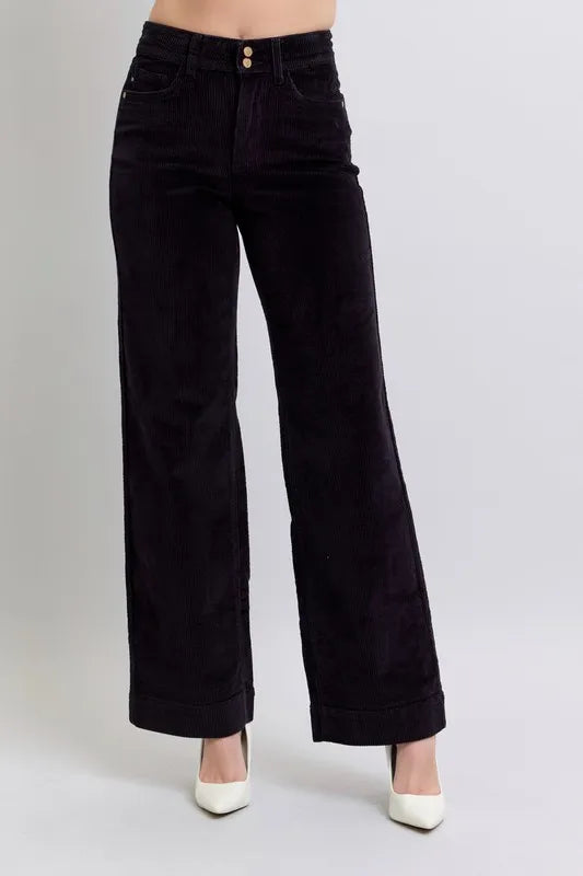 Full Size High Waist Corduroy Trouser Wide Plus Size