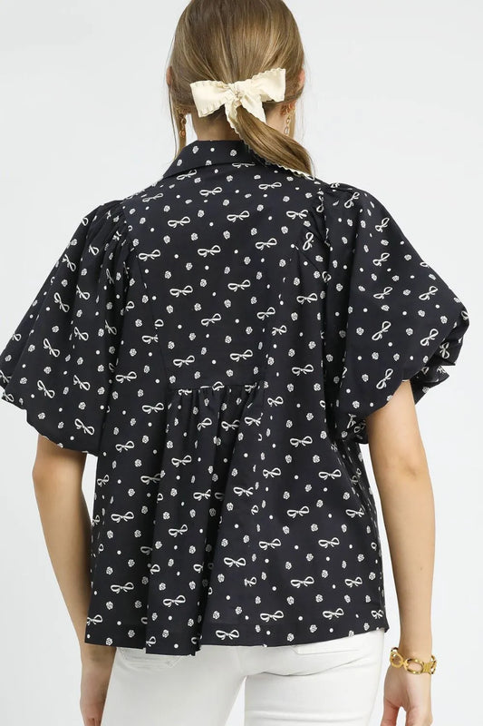 Sailor Collar Bow Pattern Blouse