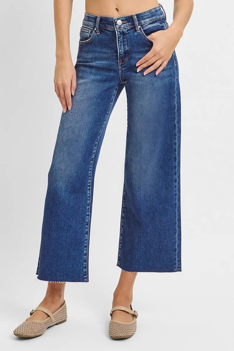 High-Rise Cropped Wide Leg Denim Pants