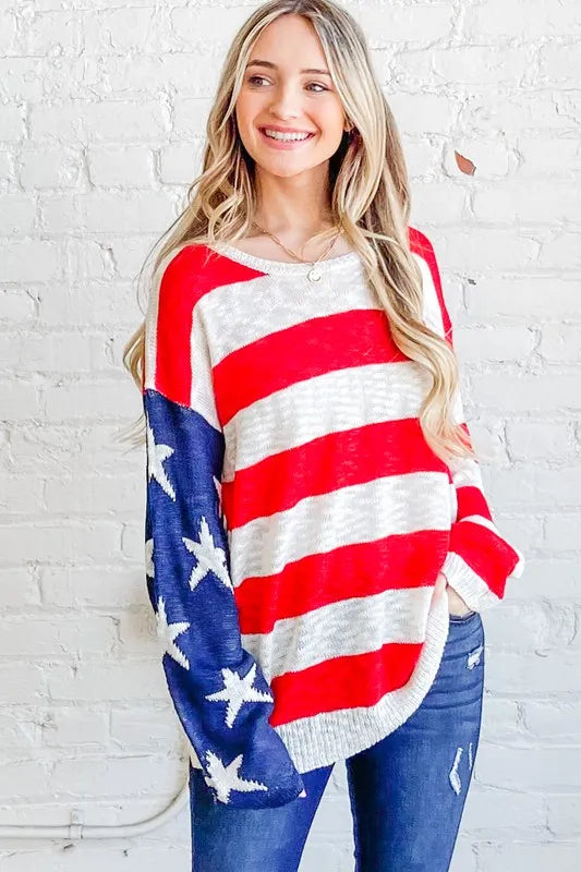 American Flag Long Sleeve Sweater