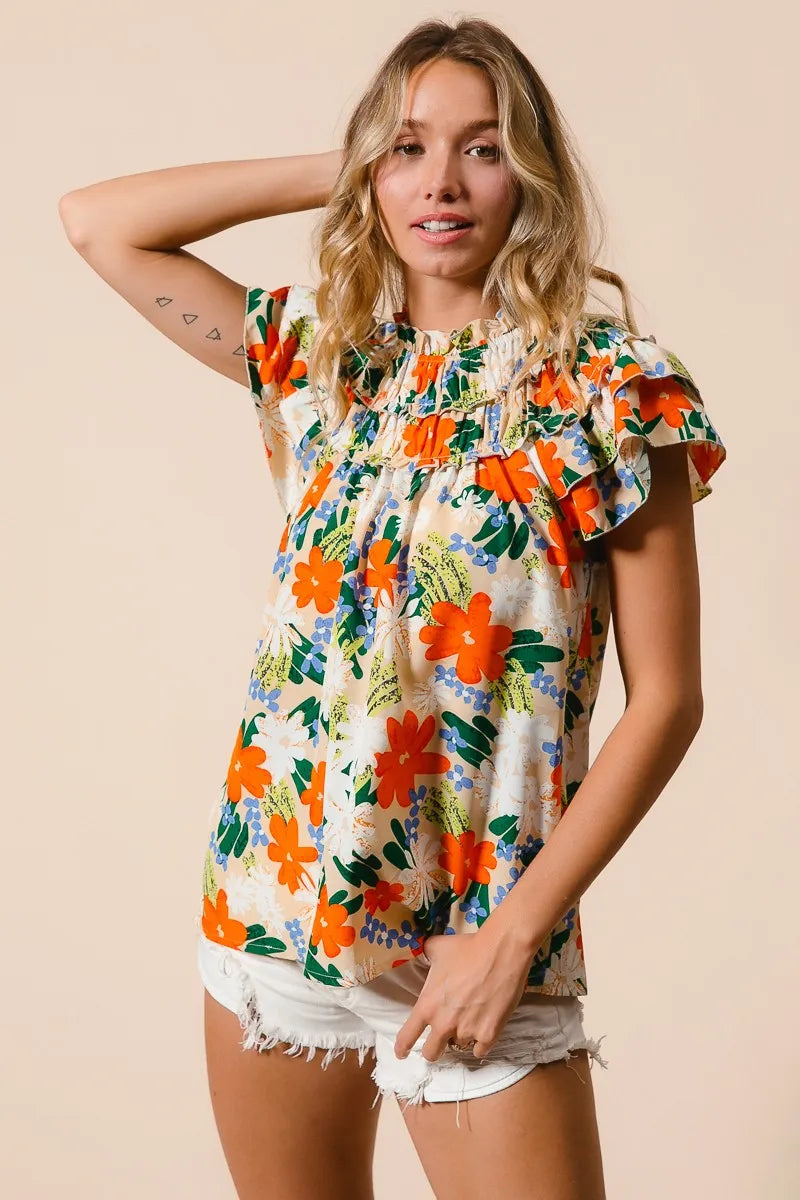 Multi Color Floral Print Woven Top
