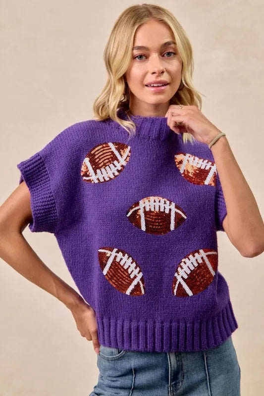 Sequin Football Patches Ribbed Gameday Sweater