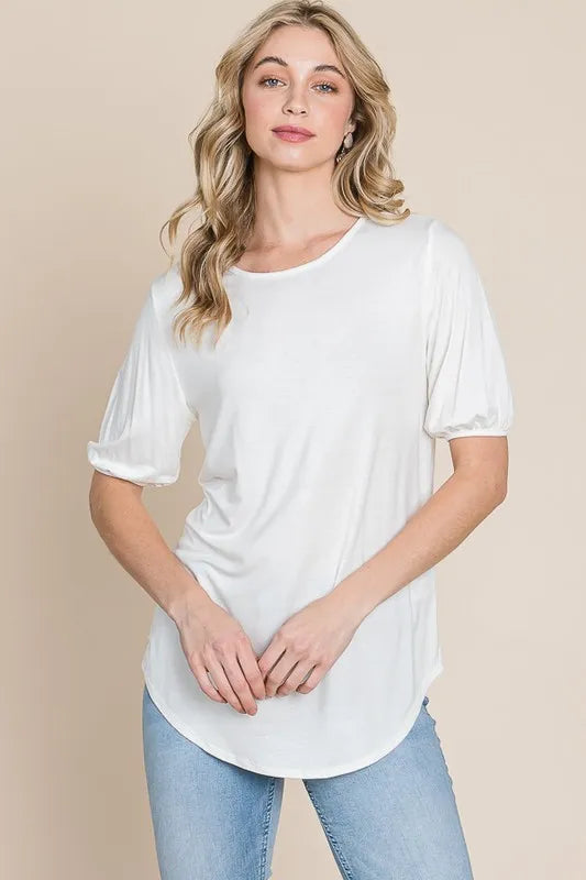 Round Neck Puff Sleeve T-Shirt