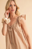 Ruffled Cap Sleeve Cotton Tunic Mini Dress