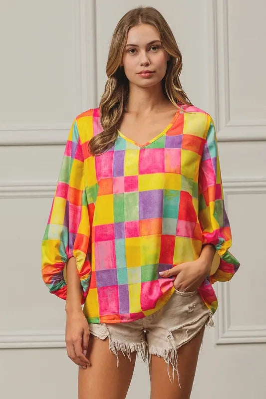 Multi Block Bubble Pop Ballon Top
