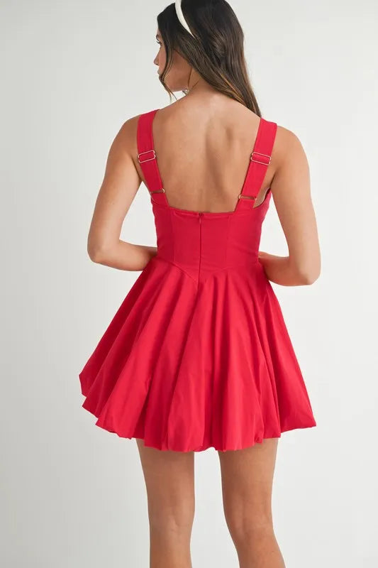 Poplin Square Neckline Bubble Mini Dress