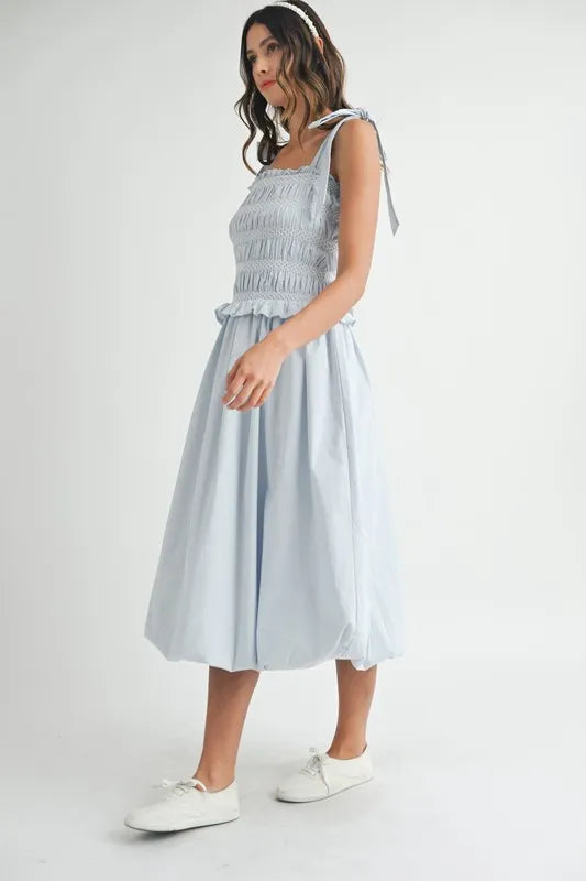 Smocked Bodice Bubble Midi Dress