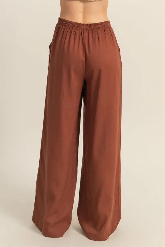 Front Tie Waist Tiered Palazzo Pants