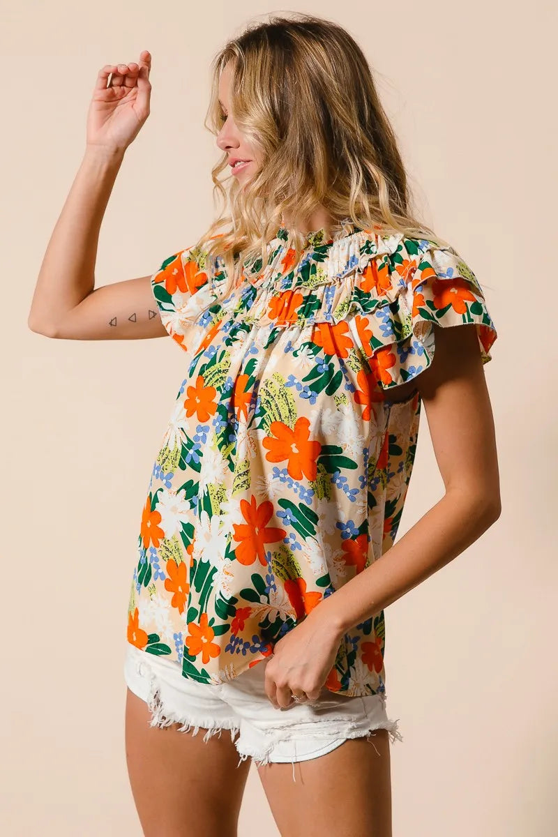 Multi Color Floral Print Woven Top