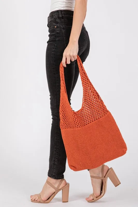 Half Pointelle Knit Tote Bag