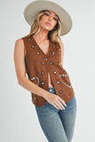 Heart Rivet Detail Suede Vest Coat