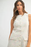 Tweed Sleeveless Button Down Mini Dress