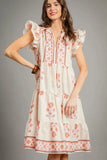 Bohemian Floral Tie Neck Flutter Sleeve Midi Dress