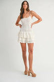 Bow Pointelle Knit Ruffle Mini Dress