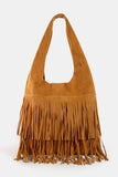 Double Fringe Suede Boho Chic Hobo Bag