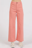Twill Patch Pocket High Rise Wide Leg Pants