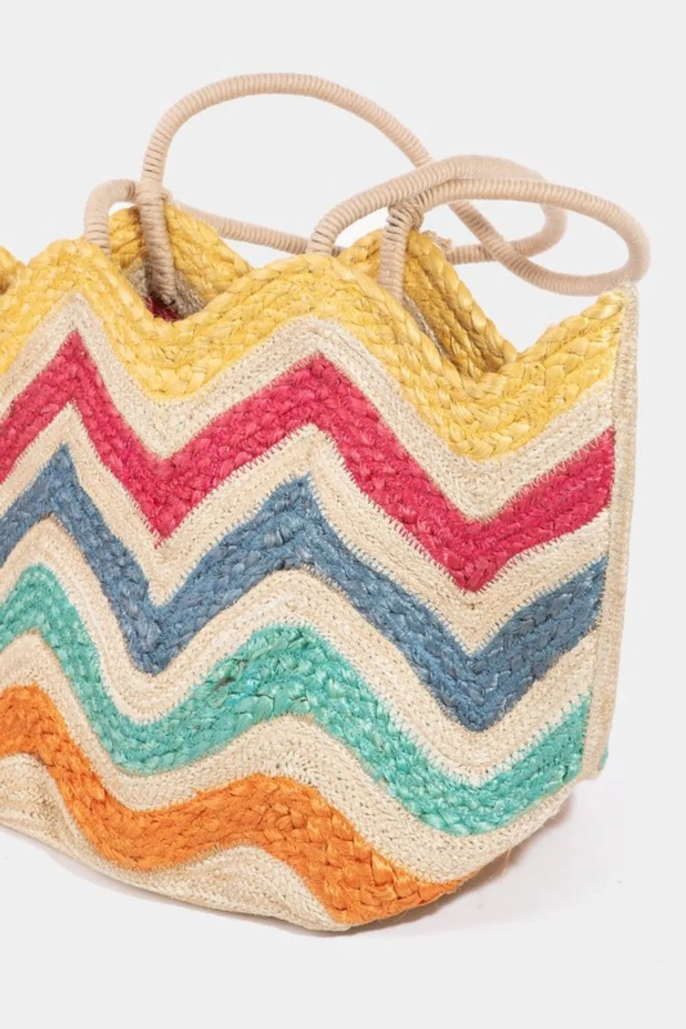 Wavy Rainbow Straw Tote Bag
