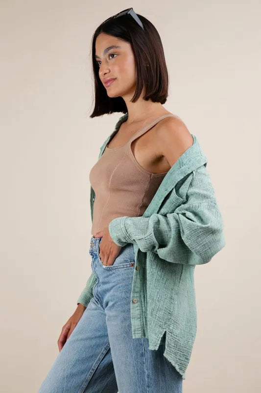 Mineral Washed Gauze Button Down Shirt