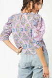 Printed Lace Puff Sleeve Blouse