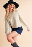 Ribbed Hem Exposed Seam Round Neck Sweater