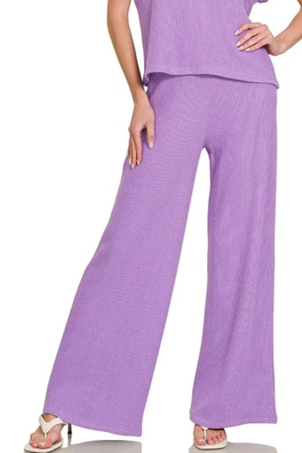 Rolled Sleeve Top and Pants Sweater Set